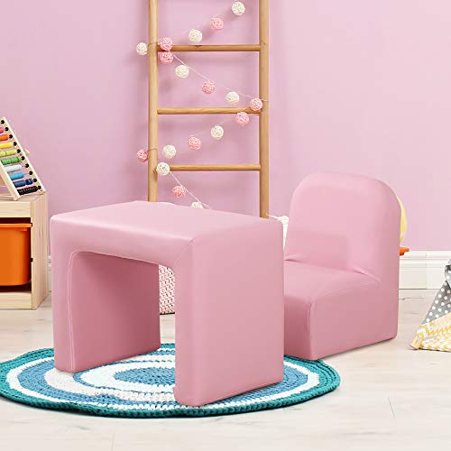 HOMCOM Conjunto 2 en 1 Sillón Infantil Multifuncional Convertible en Silla y Mesa para Niños de +3 Años 33x35x41 cm Rosa