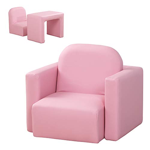 HOMCOM Conjunto 2 en 1 Sillón Infantil Multifuncional Convertible en Silla y Mesa para Niños de +3 Años 33x35x41 cm Rosa