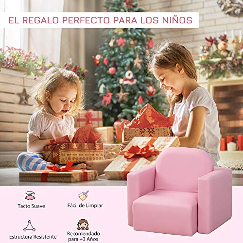 HOMCOM Conjunto 2 en 1 Sillón Infantil Multifuncional Convertible en Silla y Mesa para Niños de +3 Años 33x35x41 cm Rosa