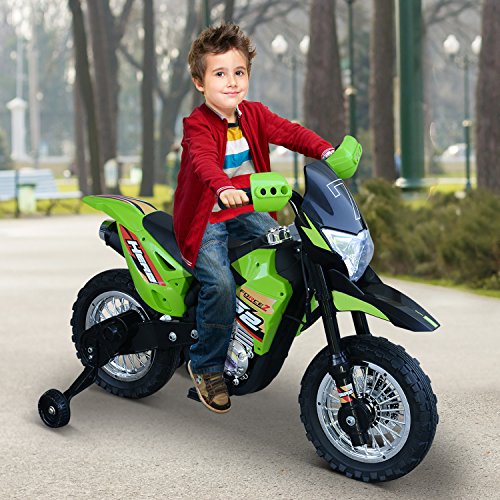 HOMCOM Moto de Batería Infantil Motocicleta Eléctrica para Niños de +3 Años con Luces Música y Ruedas de Apoyo 109x52,2x70,5 cm Verde