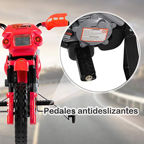 HOMCOM Moto Electrica Infantil Bateria 6V Recargable Niños 3+ Años Cargador y Ruedas Apoyo Color Rojo