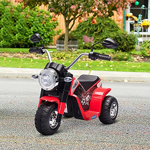 HOMCOM Moto Eléctrica Infantil con 3 Ruedas Triciclo a Batería 6V para Niños de 18-36 Meses con Faro Bocina Velocidad 2 km/h 72x57x56 cm Rojo