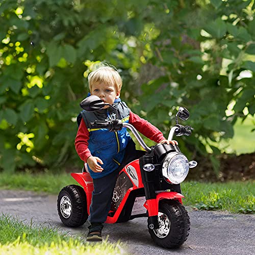 HOMCOM Moto Eléctrica Infantil con 3 Ruedas Triciclo a Batería 6V para Niños de 18-36 Meses con Faro Bocina Velocidad 2 km/h 72x57x56 cm Rojo