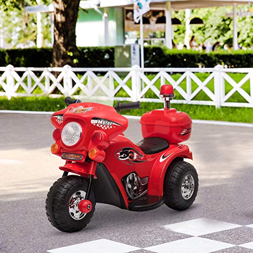 HOMCOM Moto Eléctrica para Niños de 18-36 Meses Motocicleta Infantil con 3 Ruedas y Batería 6V con Música Bocina Faros Baúl 80x35x52 cm Rojo