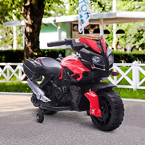 HOMCOM Moto Eléctrica para Niños de +18 Meses 6V con Faros Bocina 2 Ruedas de Equilibrio Velocidad Máx. de 3 km/h Motocicleta de Juguete 88,5x42,5x49 cm Rojo