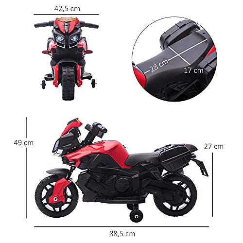 HOMCOM Moto Eléctrica para Niños de +18 Meses 6V con Faros Bocina 2 Ruedas de Equilibrio Velocidad Máx. de 3 km/h Motocicleta de Juguete 88,5x42,5x49 cm Rojo