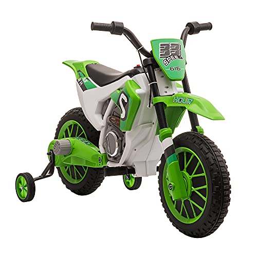 HOMCOM Moto Eléctrica para Niños de +3 Años 12V Moto de Juguete Infantil con 2 Ruedas de Equilibrio Velocidad Máx. 8 km/h Arranque Suave 106,5x51,5x68 cm Verde