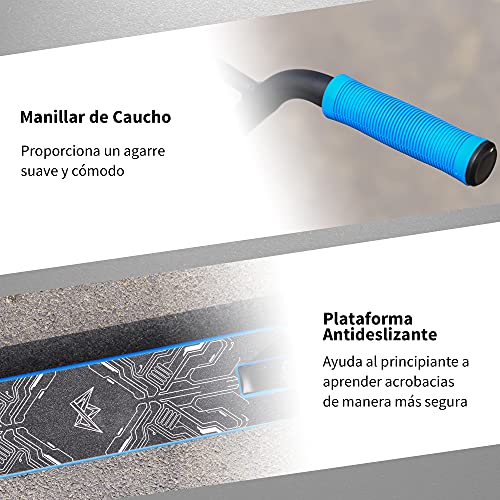 HOMCOM Patinete de Acrobacia Trucos y Saltos Patinete Freestyle de Aluminio para Adolescentes +14 Años y Adultos Carga 100 kg con Manillares de Caucho 68x46x84 cm Azul