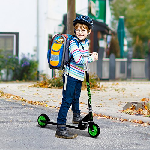 HOMCOM Patinete para Niños Scooter de Evolución Plegable Manillar Ajustable Marco Aluminio Ligero y Estable Carga 50kg 64x34x66-82 cm Verde