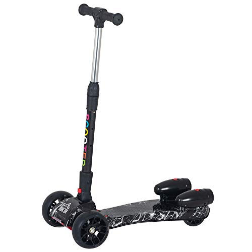 HOMCOM Patinete para Niños Scooter Plegable con Altura Ajustable de 4 Niveles y Música Luces y Nebulizador de Agua +3 Años 62x27x63-81 cm Negro