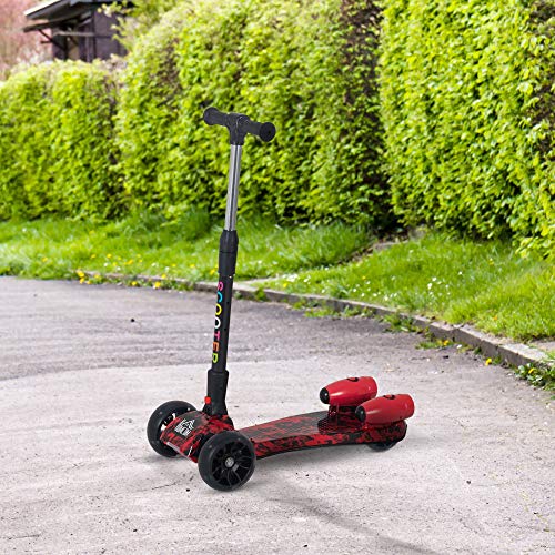 HOMCOM Patinete para Niños Scooter Plegable con Altura Ajustable de 4 Niveles y Música Luces y Nebulizador de Agua +3 Años 62x27x63-81 cm Rojo