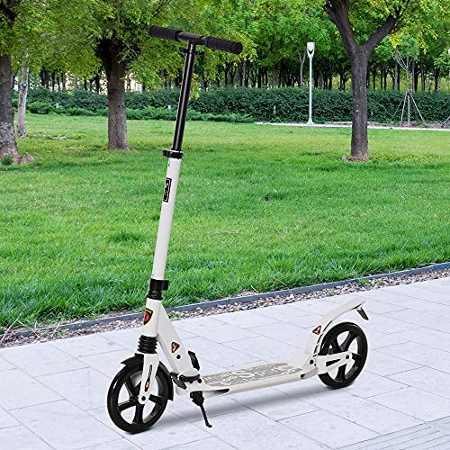 HOMCOM Patinete Plegable Scooter con Manillar Altura Ajustable Patinete para Adultos y Niños (más de 14 años) Tipo Monopatín con Freno Grandes Ruedas Carga 100kg