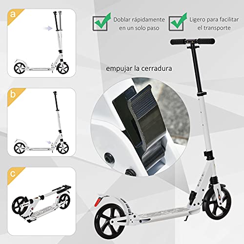 HOMCOM Patinete Plegable Scooter con Manillar Altura Ajustable Patinete para Adultos y Niños (más de 14 años) Tipo Monopatín con Freno Grandes Ruedas Carga 100kg