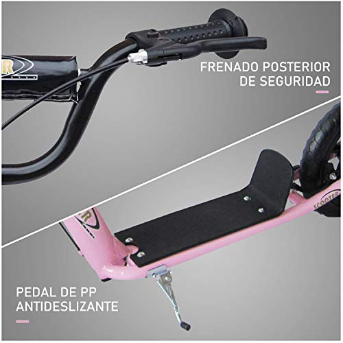 HOMCOM Patinete Scooter 2 Ruedas 12 Pulgadas Monopatín para Niños y Adultos Manillar Ajustable con Freno y Caballete Carga 100kg 120x52x80-88cm Acero