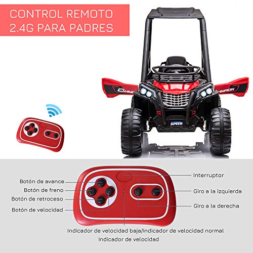 HOMCOM Quad Eléctrico para Niños de +3 Años Coche Eléctrico con Control Remoto Buggy con Faros y Música 118x76x104 cm Rojo