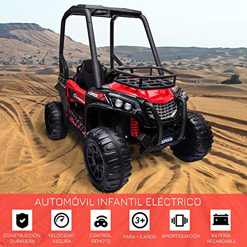 HOMCOM Quad Eléctrico para Niños de +3 Años Coche Eléctrico con Control Remoto Buggy con Faros y Música 118x76x104 cm Rojo