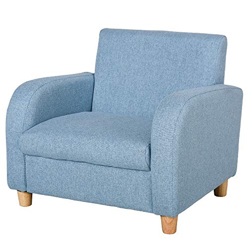 HOMCOM Sillón Infantil Mini Sofá para Niños de +3 Años con Asiento Acolchado Reposabrazos y Estructura de Madera Carga Máx. de 65 kg 49x45x44 cm Azul