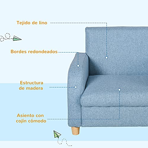 HOMCOM Sillón Infantil Mini Sofá para Niños de +3 Años con Asiento Acolchado Reposabrazos y Estructura de Madera Carga Máx. de 65 kg 49x45x44 cm Azul