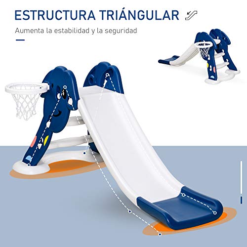 HOMCOM Tobogán Infantil con Canasta de Baloncesto para Niños de +2 Años Juguete Interior y Exterior Carga 25 kg Accesorios Incluidos 68x146x68 cm Azul