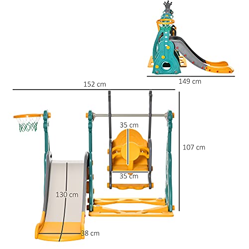 HOMCOM Tobogán Infantil con Columpio y Canasta de Baloncesto 3 en 1 para 18-36 Meses con Asiento Ajustable Parque Infantil para Interior y Exterior 152x149x107 cm Multicolor