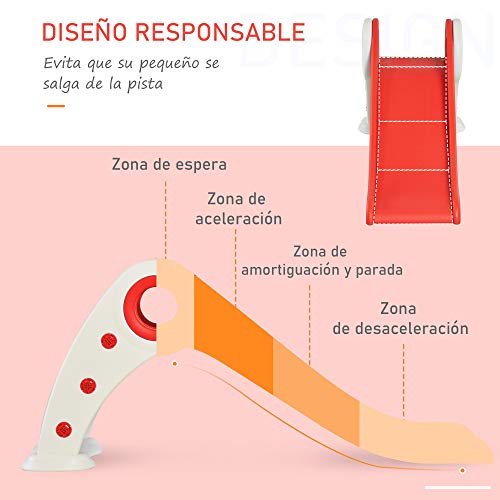 HOMCOM Tobogán Infantil para Niños de +3 Años Tobogán Ancho Plegable con Escaleras Rampa Larga para Jardín Parque Interiores 120x50x56 cm Rojo