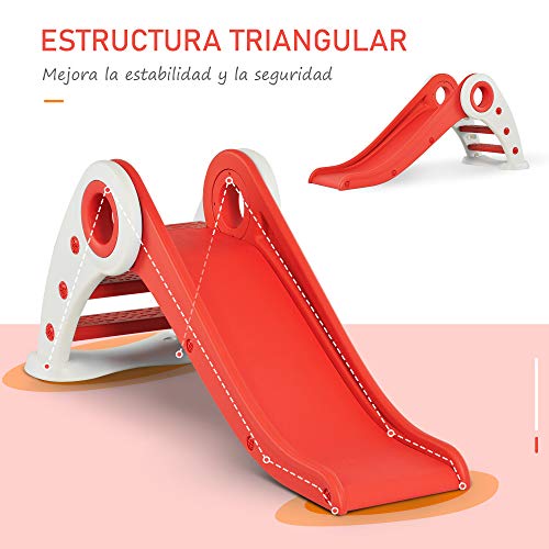 HOMCOM Tobogán Infantil para Niños de +3 Años Tobogán Ancho Plegable con Escaleras Rampa Larga para Jardín Parque Interiores 120x50x56 cm Rojo