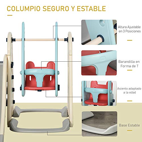 HOMCOM Tobogán y Columpio para Niños 5 en 1 con 2 Canastas Baloncesto y Portería Fútbol para Niños de +1 Año Parque Infantil Interior y Exterior 220x225x110 cm Multicolor