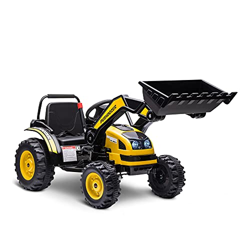 HOMCOM Tractor Excavadora Eléctrico para Niños de +3 Años Vehículo Infantil con Batería 6V Pala Música y Luces Velocidad de 2 Niveles 132x62x65 cm Negro y Amarillo