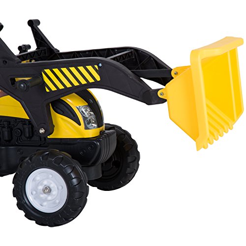 HOMCOM Tractor Pedal Excavadora Camión + Pala Delantera para Niños 3 Años Juguete de Montar Coche Pedales Carga 35kg 114x41x52cm Acero y Plástico