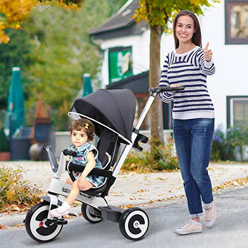 HOMCOM Triciclo Bebé Plegable 4 en 1 Trolley Trike Bicicletas para Niños +18 Mes Evolutivo Capota Barra Desmontable Control Parental Juguete Aprendizaje