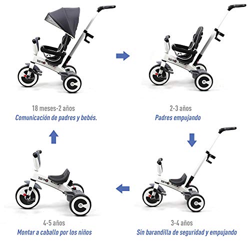 HOMCOM Triciclo Bebé Plegable 4 en 1 Trolley Trike Bicicletas para Niños +18 Mes Evolutivo Capota Barra Desmontable Control Parental Juguete Aprendizaje