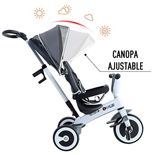 HOMCOM Triciclo Bebé Plegable 4 en 1 Trolley Trike Bicicletas para Niños +18 Mes Evolutivo Capota Barra Desmontable Control Parental Juguete Aprendizaje