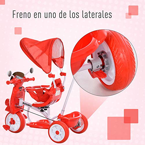 HOMCOM Triciclo Evolutivo Infantil Silla de Paseo Infantil con Función de Luz y Música Barra de Seguridad y Toldo Retráctil Asiento Giratorio 360° 93x51x94 cm Azul