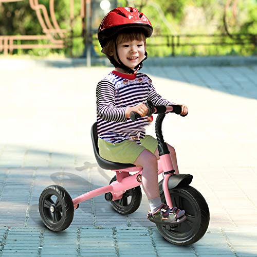 HOMCOM Triciclo para Niños más de 18 Meses con Timbre Guardabarros Rueda de Seguridad 74x49x55cm Rosa