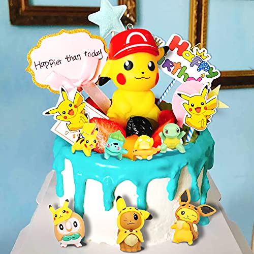 HONGECB Juego de Figuras de Poké, Pokémon Mini figuras para fiesta de cumpleaños Cupcake decorativas, Pikachu Battle Figures Cake Topper Tarta de Cumpleaños Decoración Juguete, Fiesta Temática Regalo