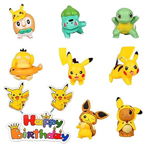 HONGECB Juego de Figuras de Poké, Pokémon Mini figuras para fiesta de cumpleaños Cupcake decorativas, Pikachu Battle Figures Cake Topper Tarta de Cumpleaños Decoración Juguete, Fiesta Temática Regalo