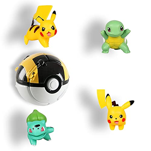 HONGECB Juego De Flip Ball Pikachu, Poké Ball y Figura, Pelotas para Lanzar con Figura, Mini muñecos Pokémon, Figuras de Acción, para Niños y Adultos Celebración de Fiestas, 4+1 Piezas