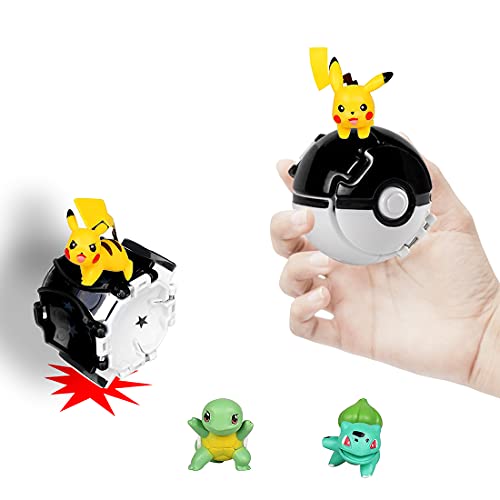 HONGECB Juego De Flip Ball Pikachu, Poké Ball y Figura, Pelotas para Lanzar con Figura, Mini muñecos Pokémon, Figuras de Acción, para Niños y Adultos Celebración de Fiestas, 4+1 Piezas