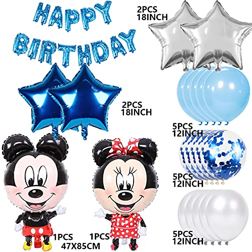 HONGECB Mickey Mouse Themed Decoraciones de Fiesta, Minnie Globos, Mickey Party Globos, Artículos de Fiesta de Mickey y Minnie, Globos de Confeti de Latex, Banner de feliz cumpleaños, 22 Piezas