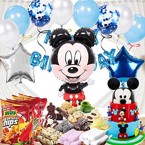 HONGECB Mickey Mouse Themed Decoraciones de Fiesta, Minnie Globos, Mickey Party Globos, Artículos de Fiesta de Mickey y Minnie, Globos de Confeti de Latex, Banner de feliz cumpleaños, 22 Piezas