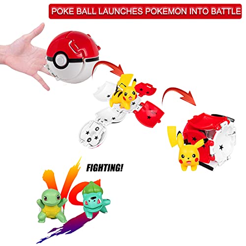 HONGECB Pokeball, Pokémon Ball, Mini Figuras de Pokemon, Poké Bolas Pokéball, Pikachu Jenny Turtle Toy Ball, Throw Pop Figuritas Ball Toy Set, para Adultos y Niños Fun Game Gift, 4 + 1 Piezas