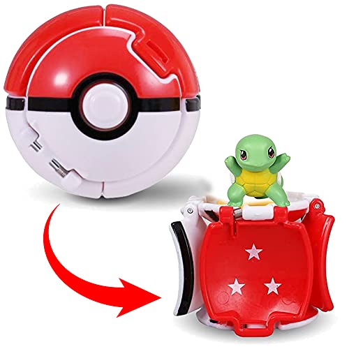 HONGECB Pokeball, Pokémon Ball, Mini Figuras de Pokemon, Poké Bolas Pokéball, Pikachu Jenny Turtle Toy Ball, Throw Pop Figuritas Ball Toy Set, para Adultos y Niños Fun Game Gift, 4 + 1 Piezas