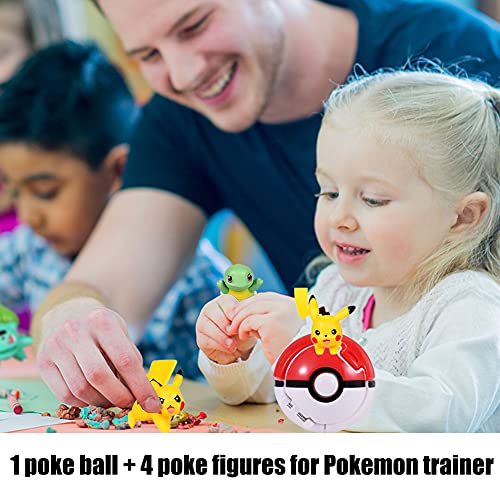 HONGECB Pokeball, Pokémon Ball, Mini Figuras de Pokemon, Poké Bolas Pokéball, Pikachu Jenny Turtle Toy Ball, Throw Pop Figuritas Ball Toy Set, para Adultos y Niños Fun Game Gift, 4 + 1 Piezas