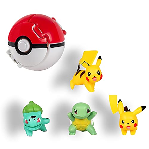 HONGECB Pokeball, Pokémon Ball, Mini Figuras de Pokemon, Poké Bolas Pokéball, Pikachu Jenny Turtle Toy Ball, Throw Pop Figuritas Ball Toy Set, para Adultos y Niños Fun Game Gift, 4 + 1 Piezas