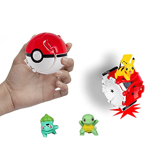 HONGECB Pokeball, Pokémon Ball, Mini Figuras de Pokemon, Poké Bolas Pokéball, Pikachu Jenny Turtle Toy Ball, Throw Pop Figuritas Ball Toy Set, para Adultos y Niños Fun Game Gift, 4 + 1 Piezas