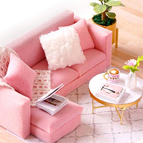 Hongzer Kit de casa de muñecas Rosa de Bricolaje, Kits de Modelo de casa de muñecas de Loft de Madera en Miniatura Rosa Hecha a Mano de Bricolaje, Regalo para niñas, Regalos para niños