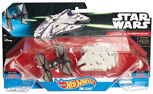 Hot Wheels - Figura de acción Tie Fighter v. Millennium Falcon, Tema Star Wars