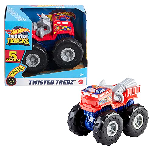 Hot Wheels Monster Trucks Twisted Tredz 5 Alarm Coche de juguete, regalo para niños +3 años (Mattel GVK41)