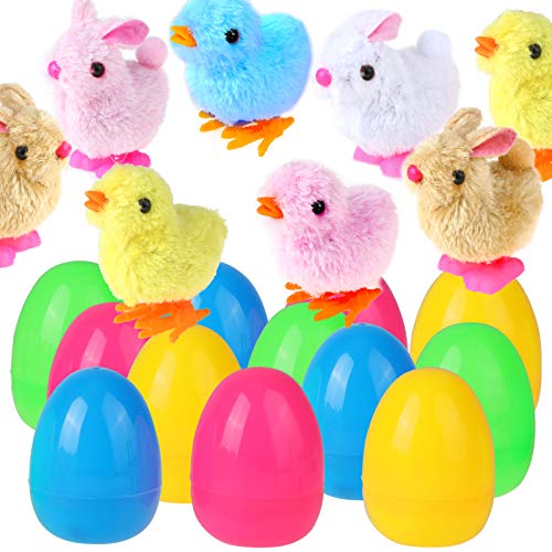 HOWAF 12 Huevos de Pascua Rellenos de Juguete, Huevos Sorpresa, Conejos y Polluelos, Huevos de Pascua de 9 cm para niños Regalos de Fiesta Pascua, Búsqueda de Huevos de Pascua