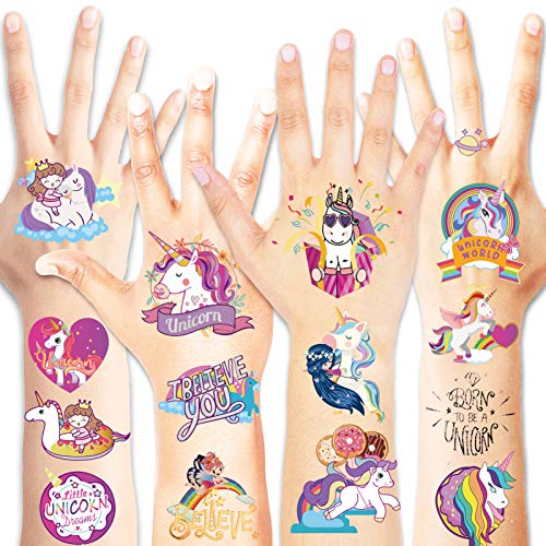 HOWAF Brillo Unicornio Tatuajes temporales Falso Tatuajes Pegatinas para niños niñas Fiestas Infantiles tattoos Unicornio cumpleaños de niños Regalo piñata